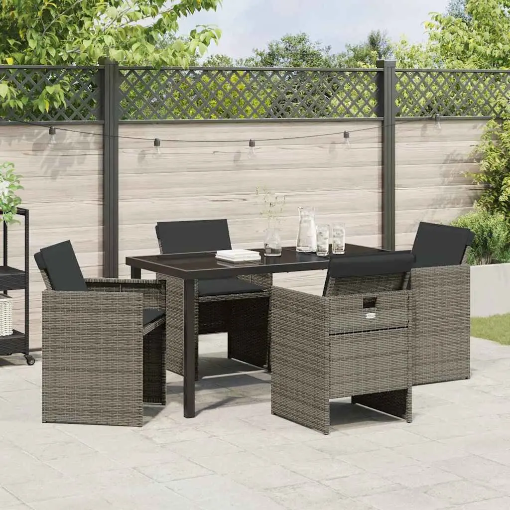 Garden Dining Set Modern Grey 5 Pieces Outdoor Furniture Poly Rattan Metal Frame Glass