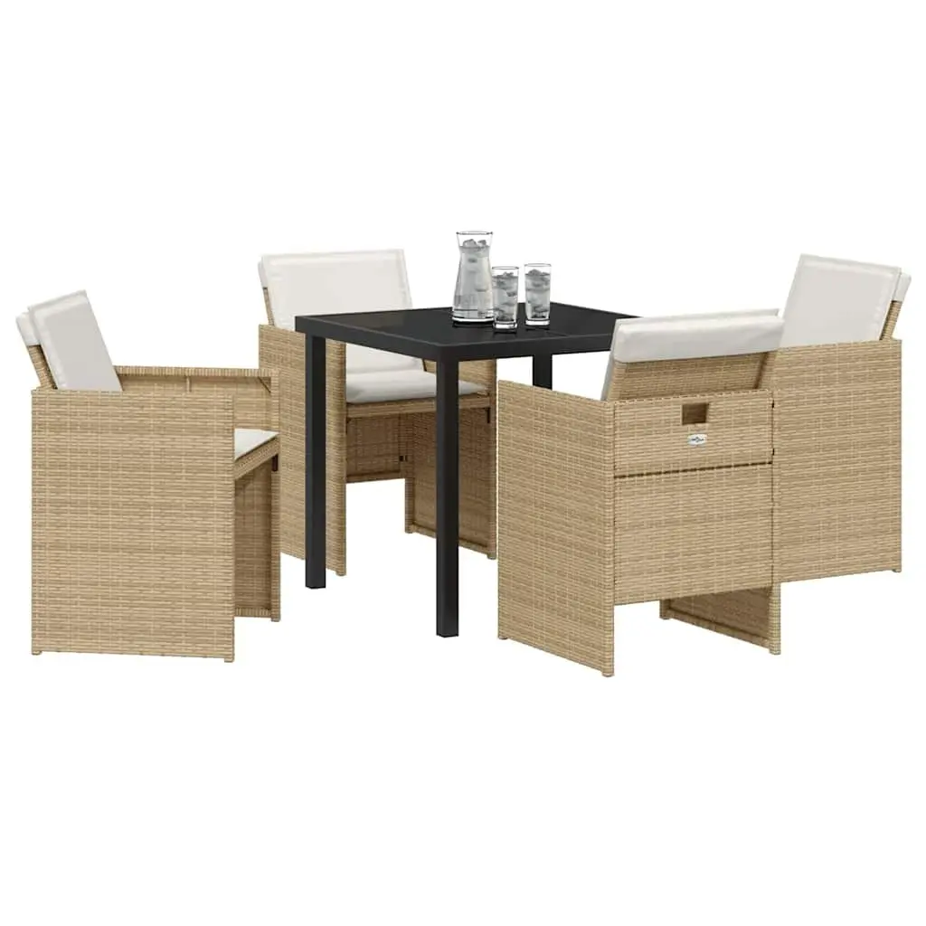 Garden Dining Set Modern Beige 5 Piece Outdoor Furniture with Glass Table and Rattan