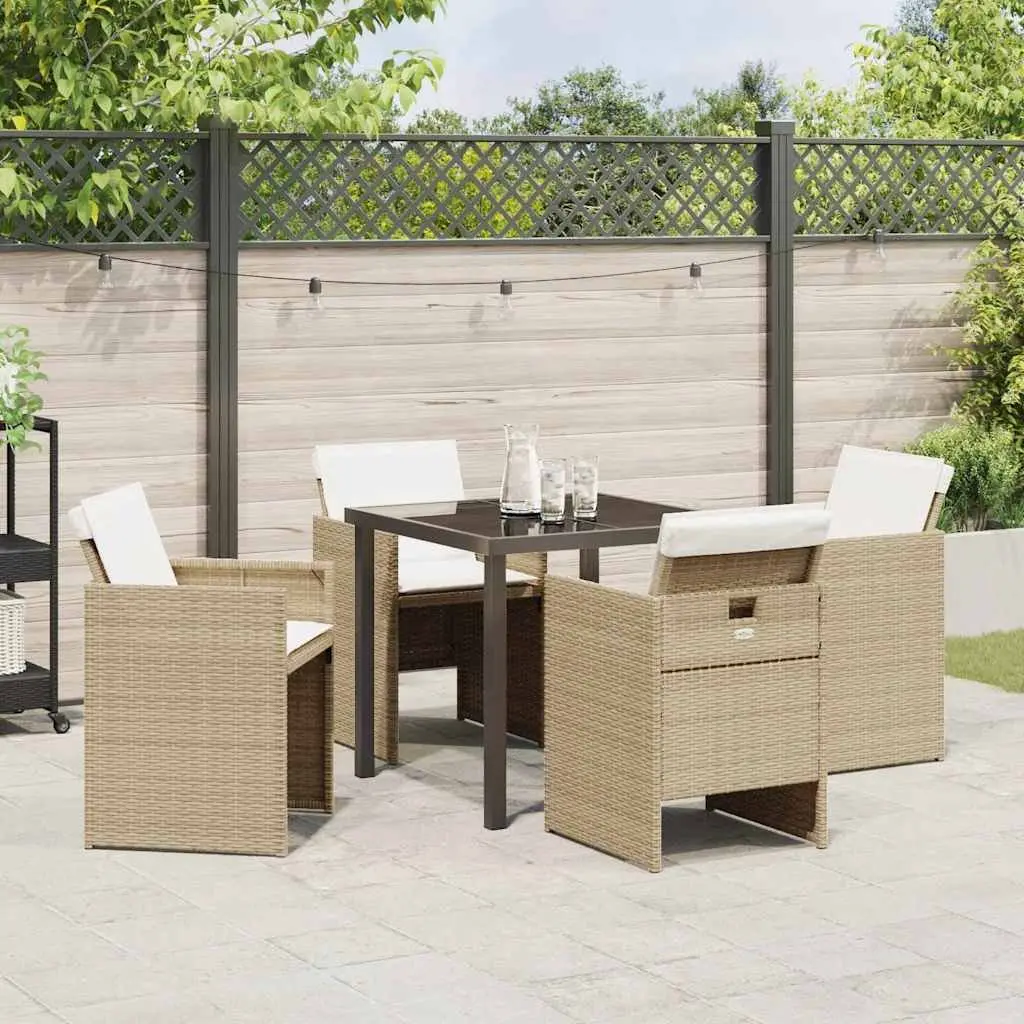 Garden Dining Set Modern Beige 5 Piece Outdoor Furniture with Glass Table and Rattan