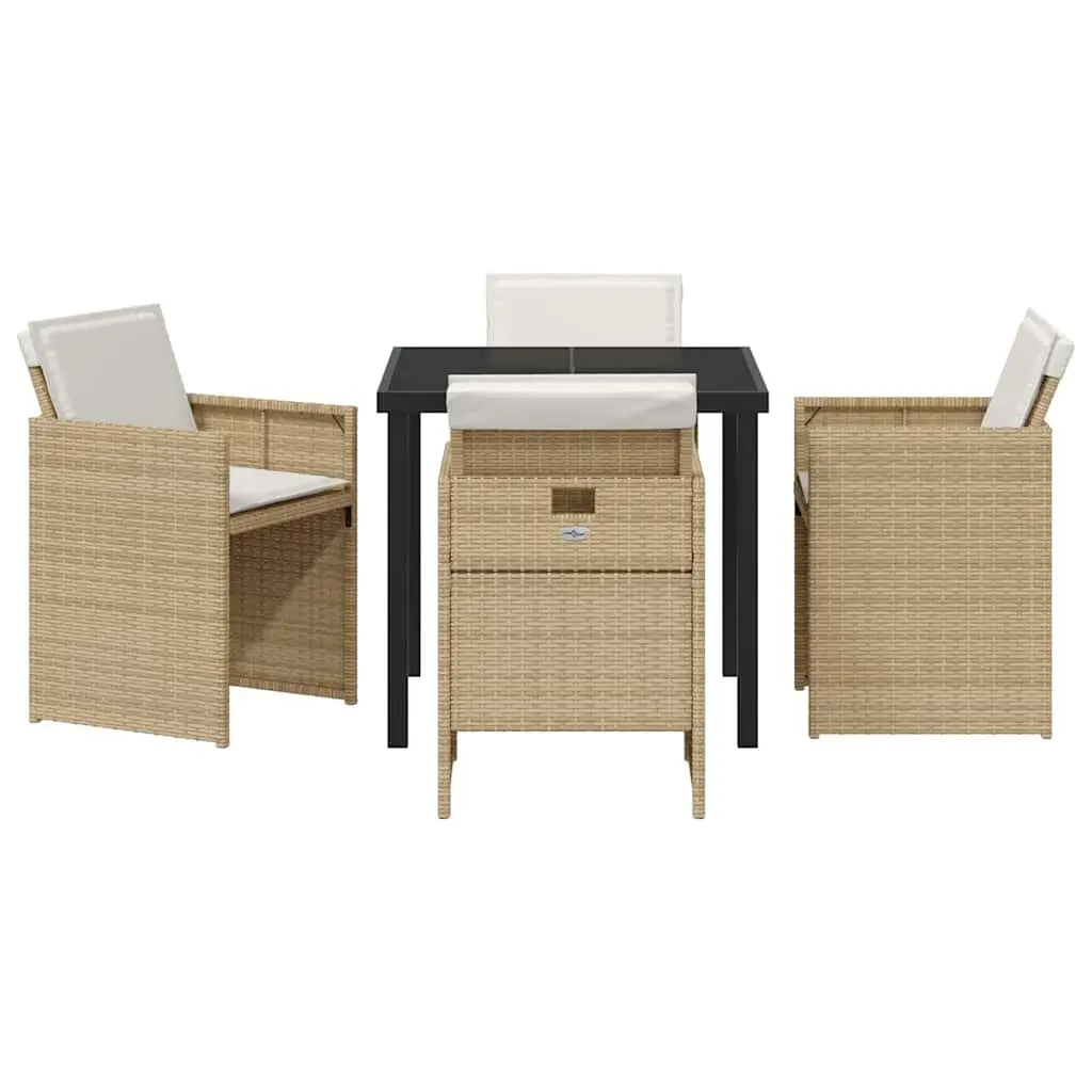 Garden Dining Set Modern Beige 5 Piece Outdoor Furniture with Glass Table and Rattan