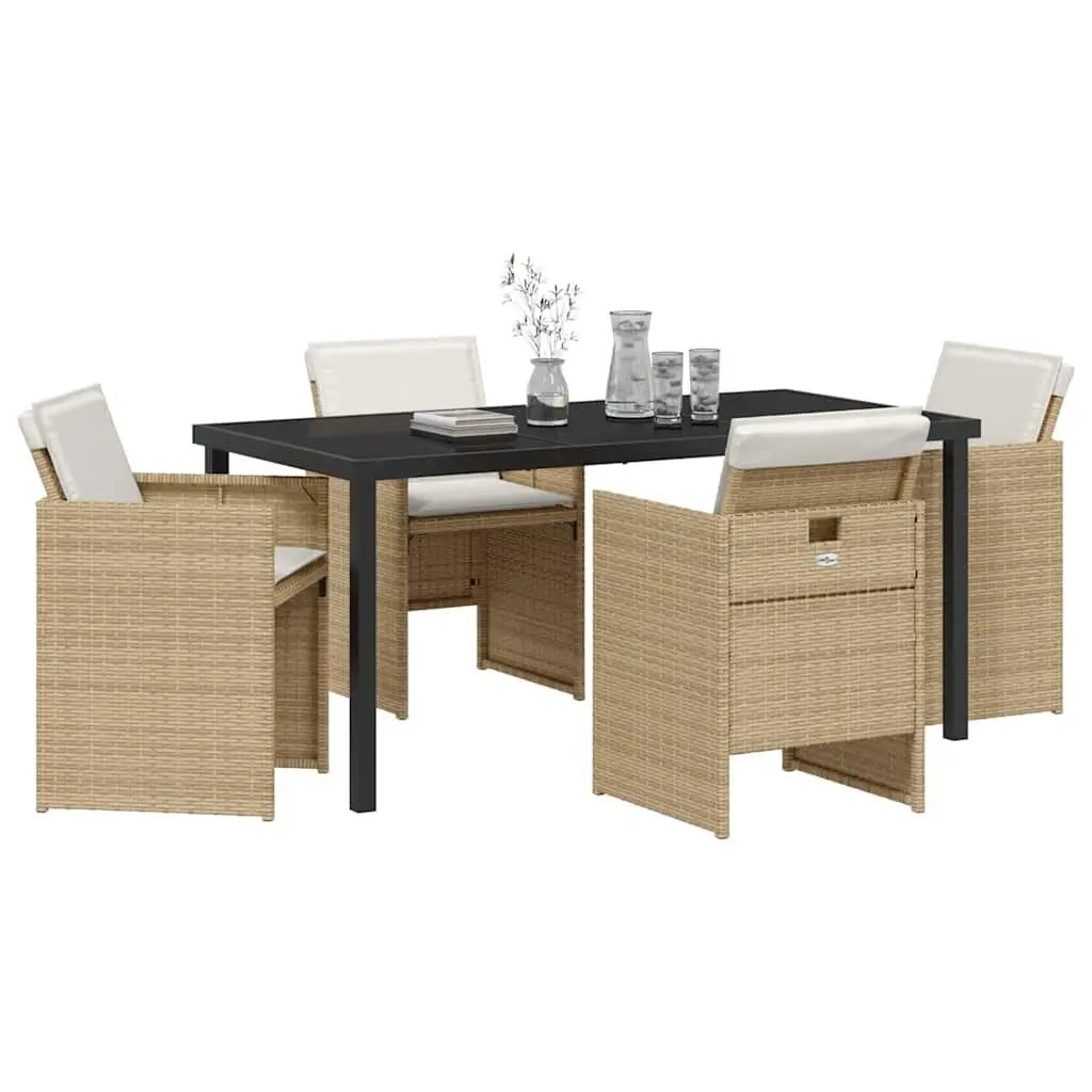 Outdoor Furniture Dining Set 5 Pieces Poly Rattan Beige Table and Chairs