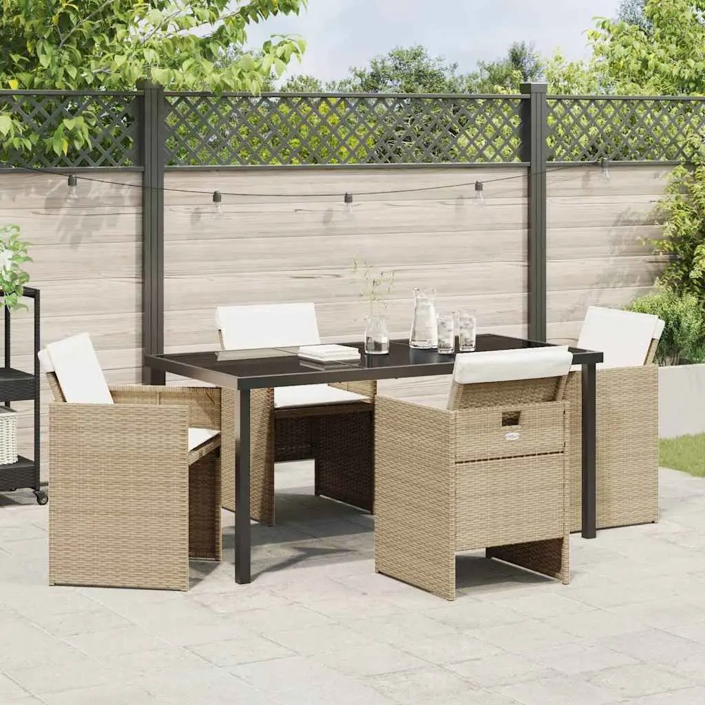 Outdoor Furniture Dining Set 5 Pieces Poly Rattan Beige Table and Chairs