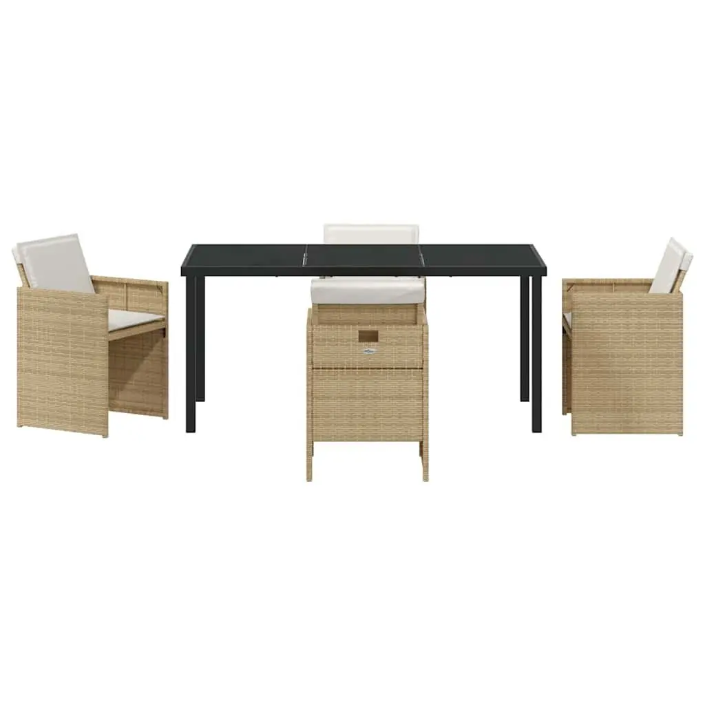 Outdoor Furniture Dining Set 5 Pieces Poly Rattan Beige Table and Chairs