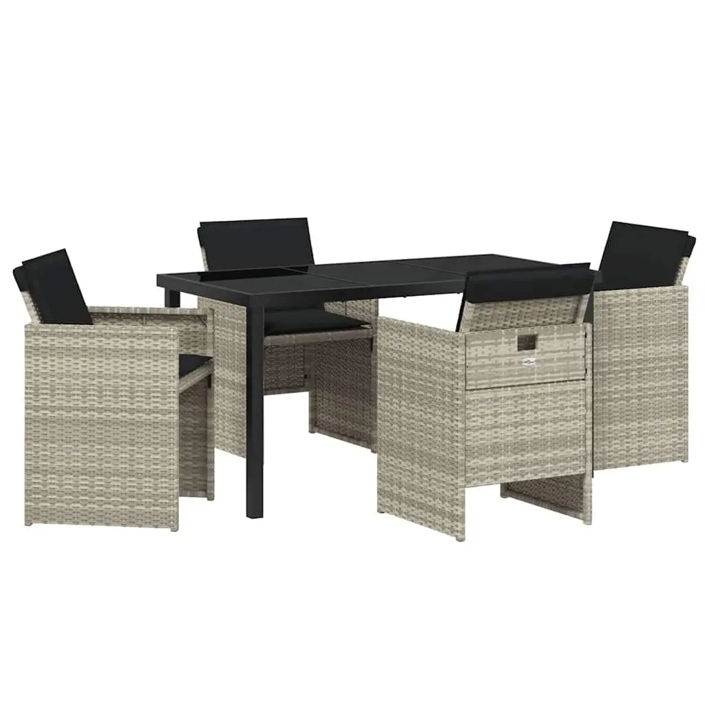 Garden Dining Set 5 Pieces Light Grey Outdoor Furniture Poly Rattan Metal Frame