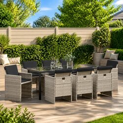 Garden Dining Set 9 Pieces Outdoor Furniture Light Grey Poly Rattan with