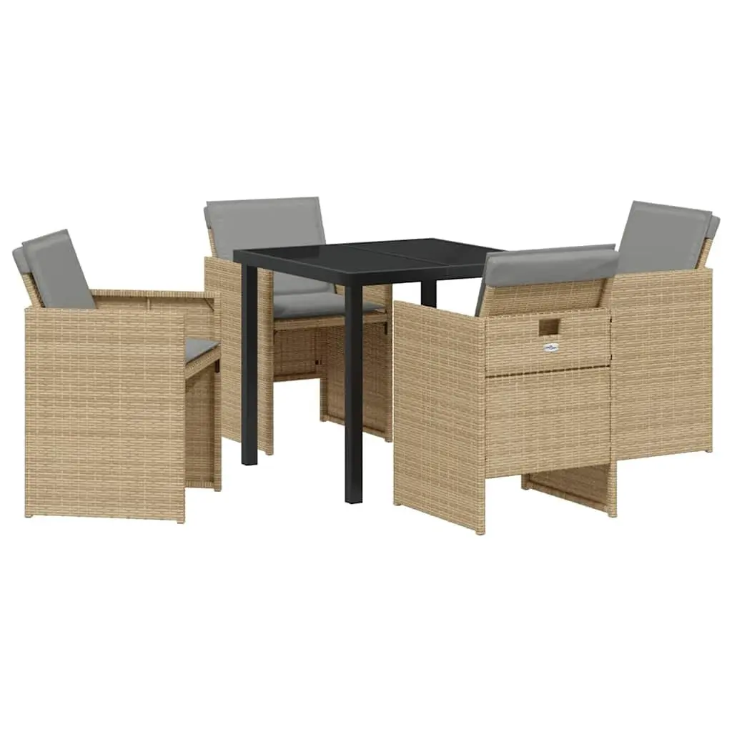 Garden Dining Set 5 Pieces Outdoor Furniture Beige Poly Rattan Metal Frame