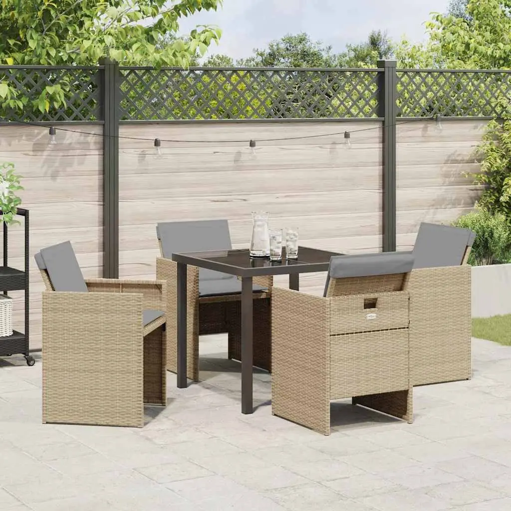 Garden Dining Set 5 Pieces Outdoor Furniture Beige Poly Rattan Metal Frame