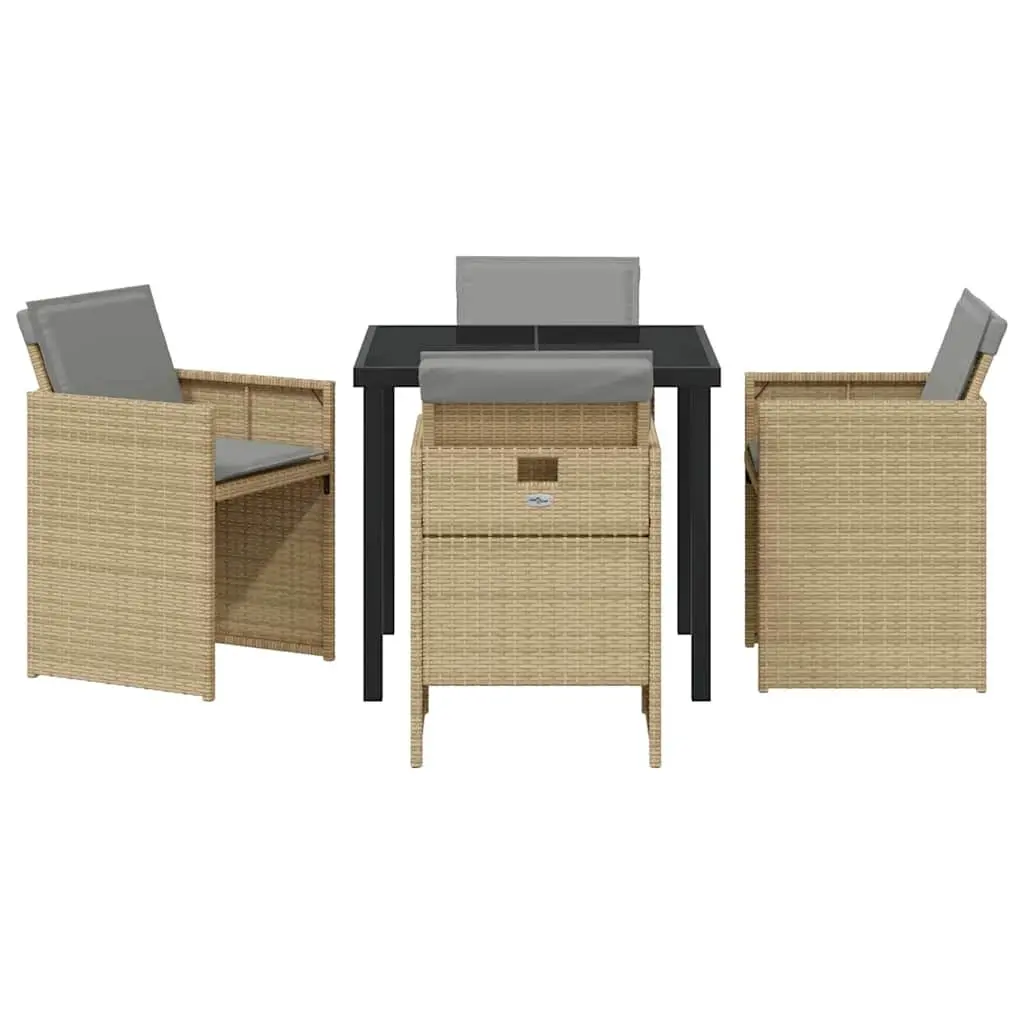 Garden Dining Set 5 Pieces Outdoor Furniture Beige Poly Rattan Metal Frame