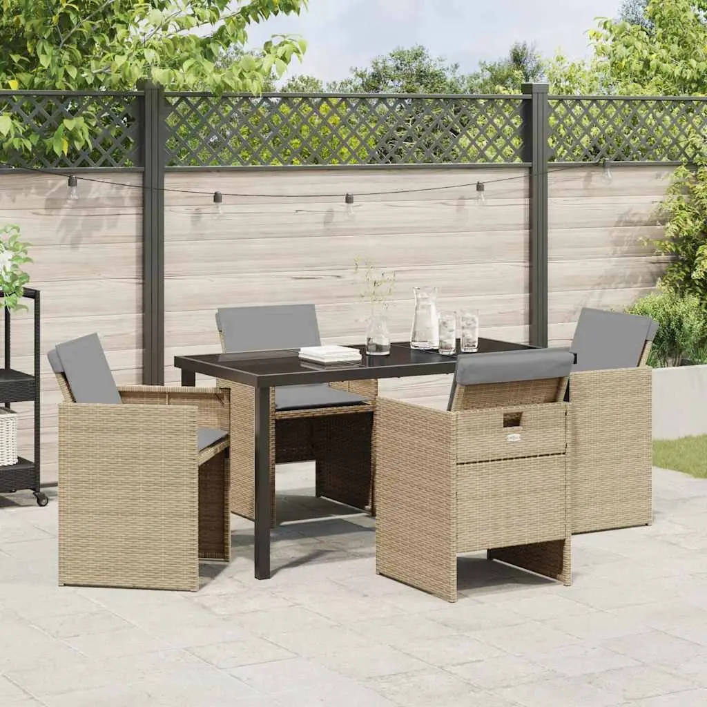 Garden Dining Set 5 Pieces Outdoor Furniture Beige Poly Rattan Metal Frame