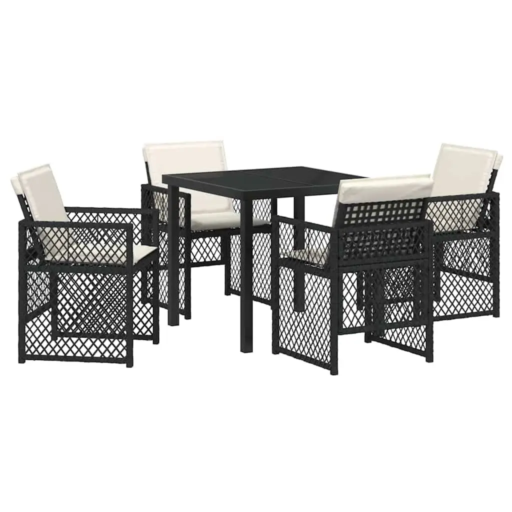 Outdoor Dining Set Modern 5-Piece Black Poly Rattan Furniture with Tempered Glass Tabletop and Steel Frame for Garden Patio Terrace