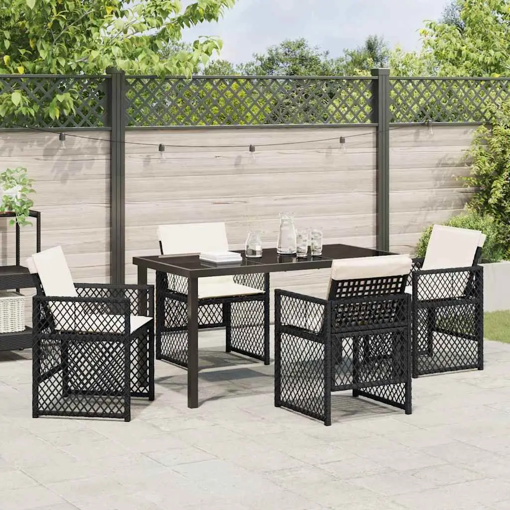 Garden Dining Set 5 Pieces Black Outdoor Furniture Poly Rattan Seats Glass Top