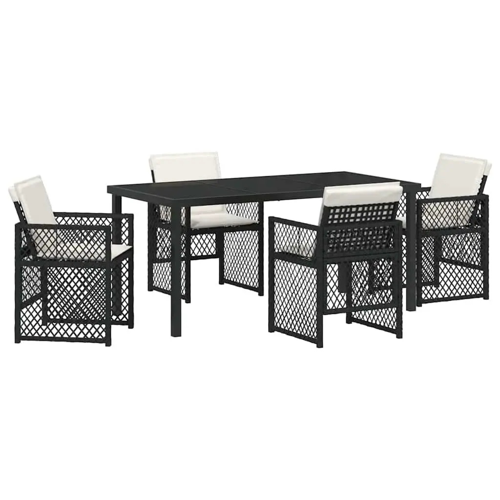 Garden Dining Set Modern Black Poly Rattan Table and Chairs 5 Piece