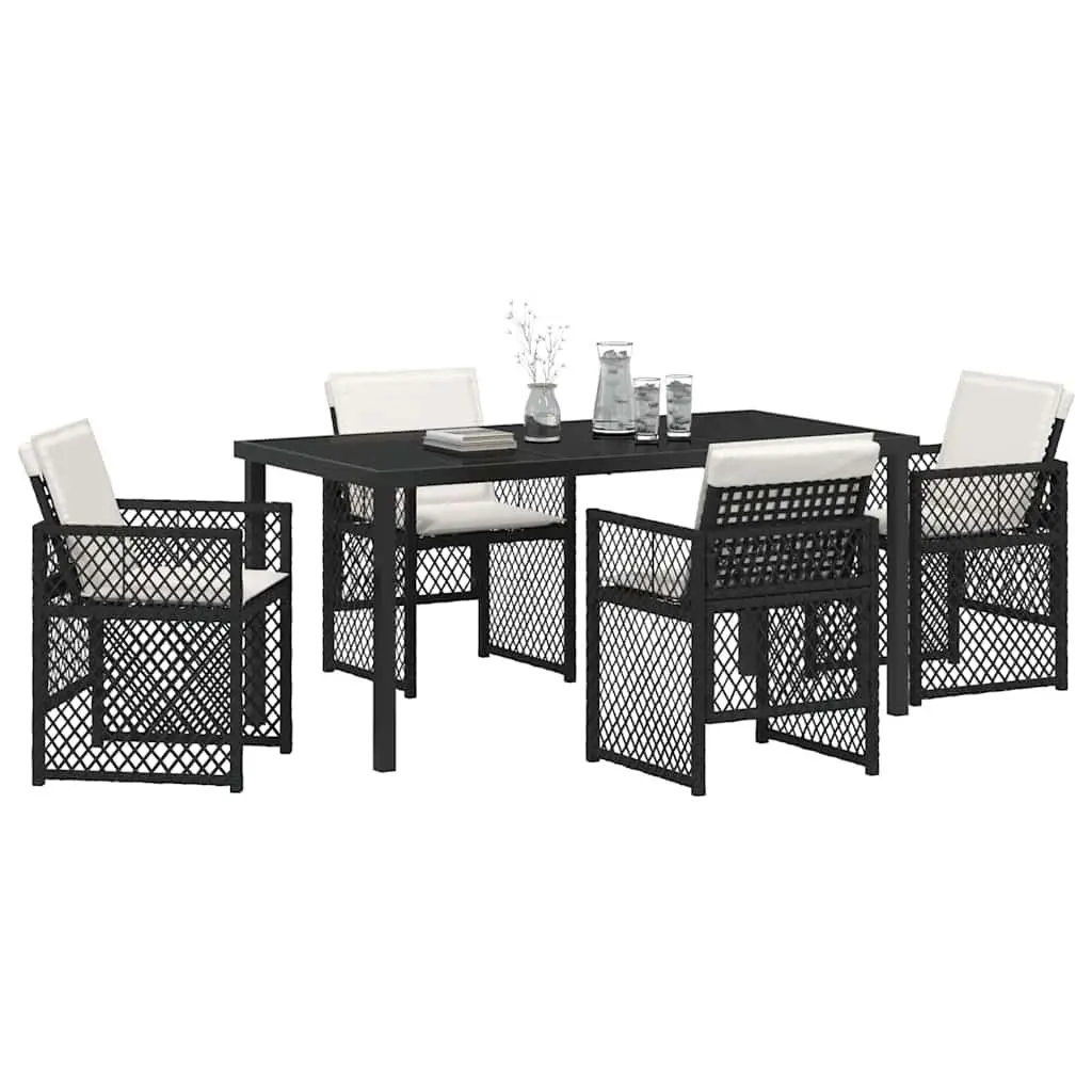 Garden Dining Set Modern Black Poly Rattan Table and Chairs 5 Piece