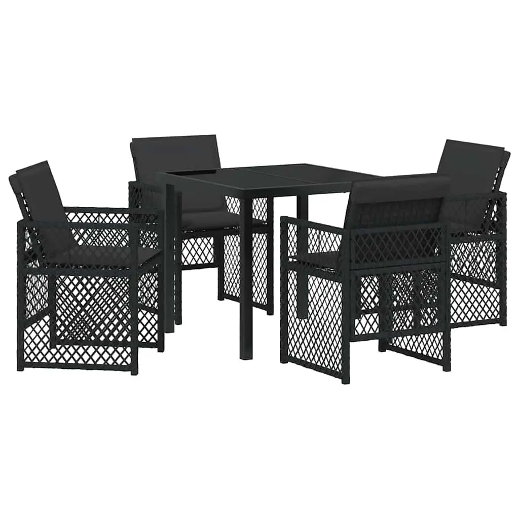 Outdoor Dining Set Modern 5 Piece Black Poly Rattan Garden Furniture Table Chairs