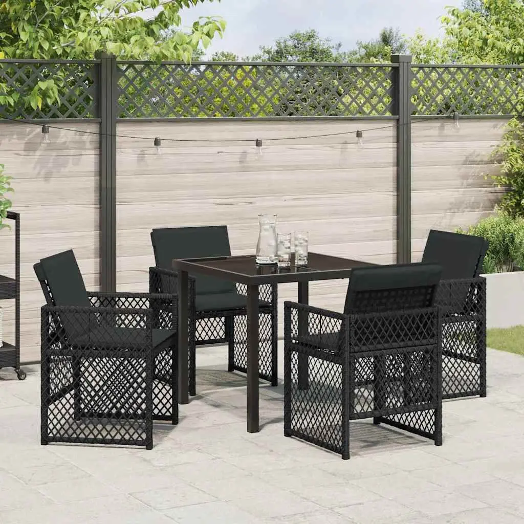 Outdoor Dining Set Modern 5 Piece Black Poly Rattan Garden Furniture Table Chairs