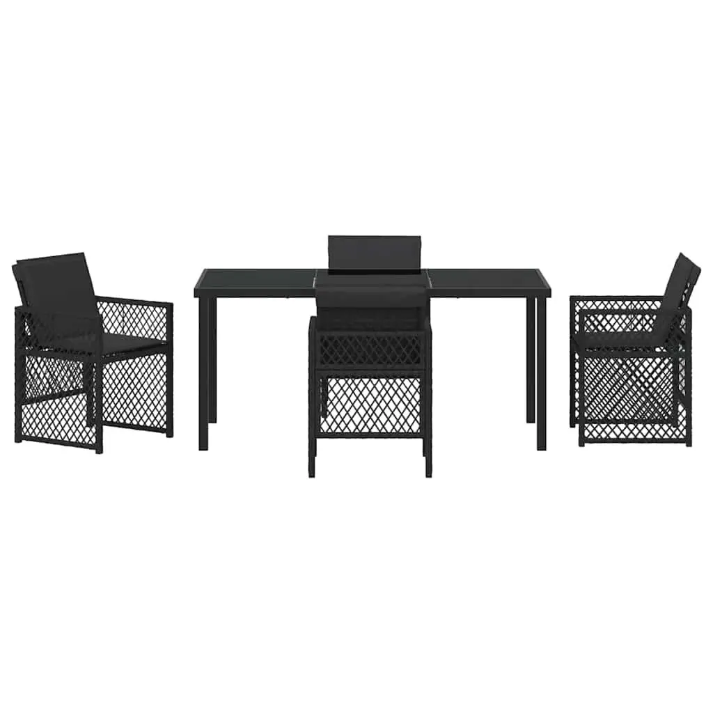 Outdoor Dining Set Black Poly Rattan 5 Pieces Tempered Glass