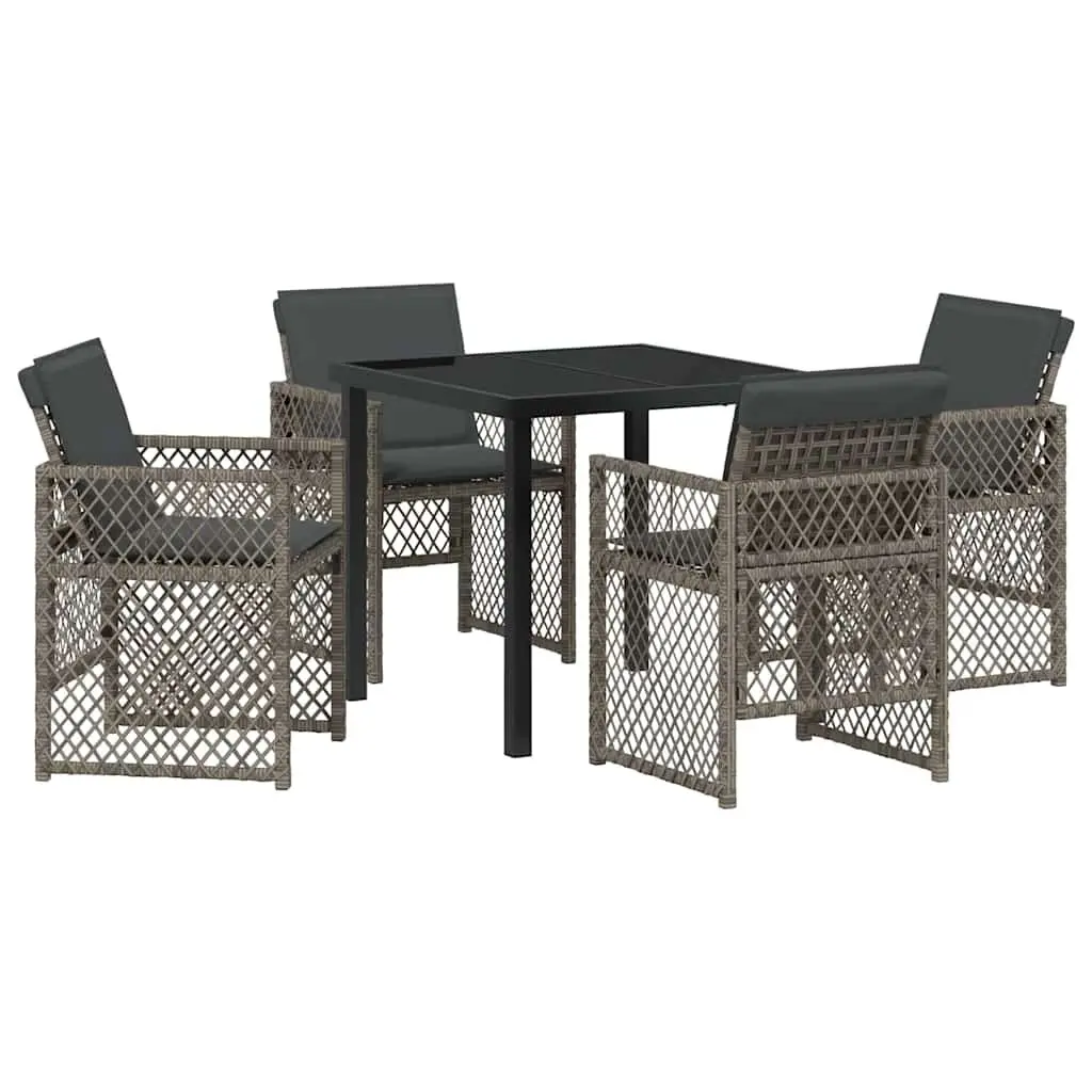 Garden Dining Set 5 Piece Grey Poly Rattan Outdoor Furniture Table Chairs