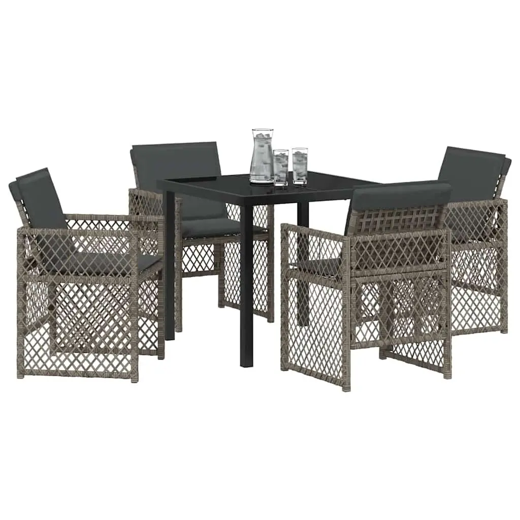 Garden Dining Set 5 Piece Grey Poly Rattan Outdoor Furniture Table Chairs