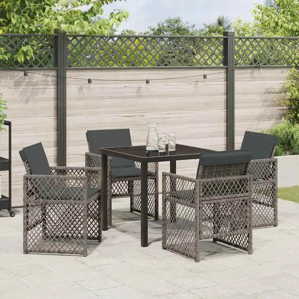Garden Dining Set 5 Piece Grey Poly Rattan Outdoor Furniture Table Chairs