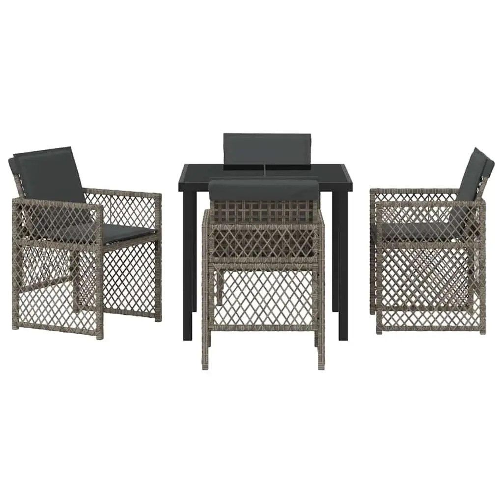 Garden Dining Set 5 Piece Grey Poly Rattan Outdoor Furniture Table Chairs