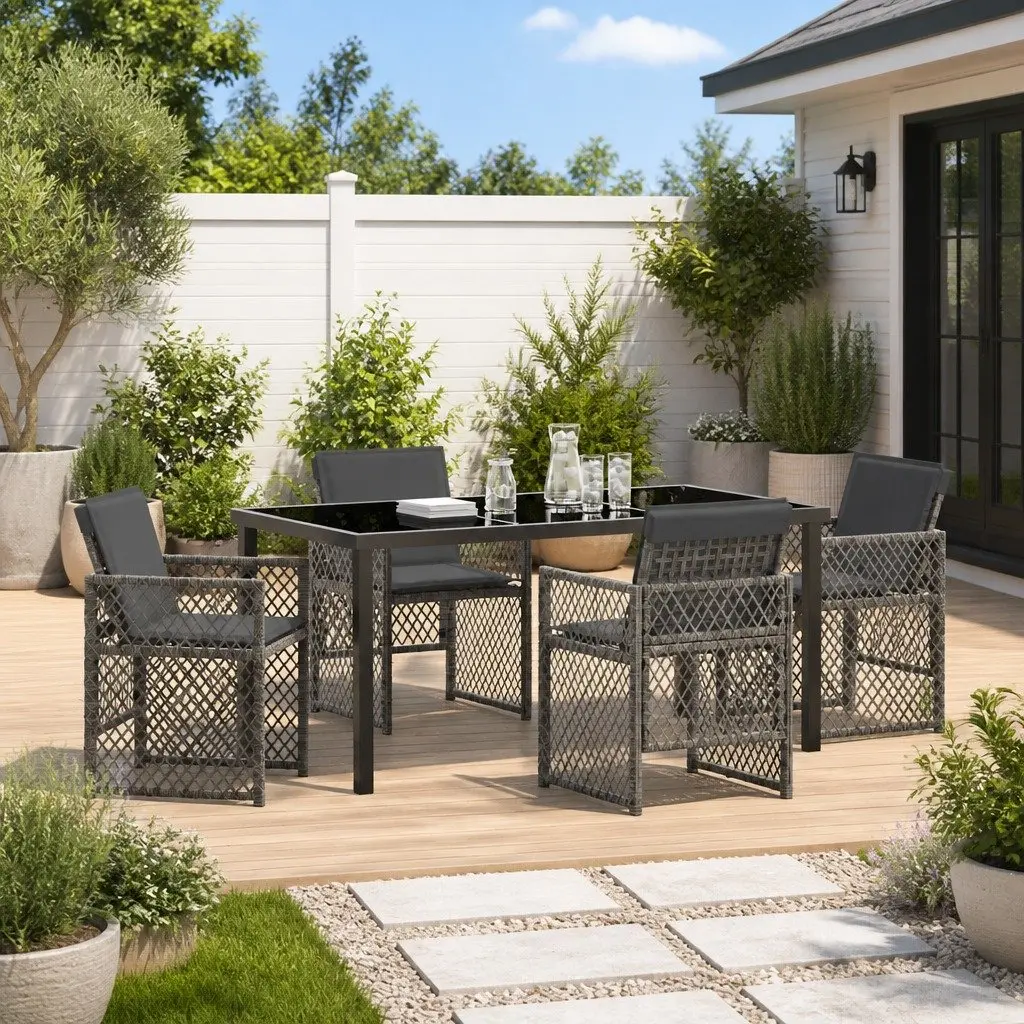Garden Dining Set Modern Grey 5 Piece Outdoor Furniture Patio Table Chairs