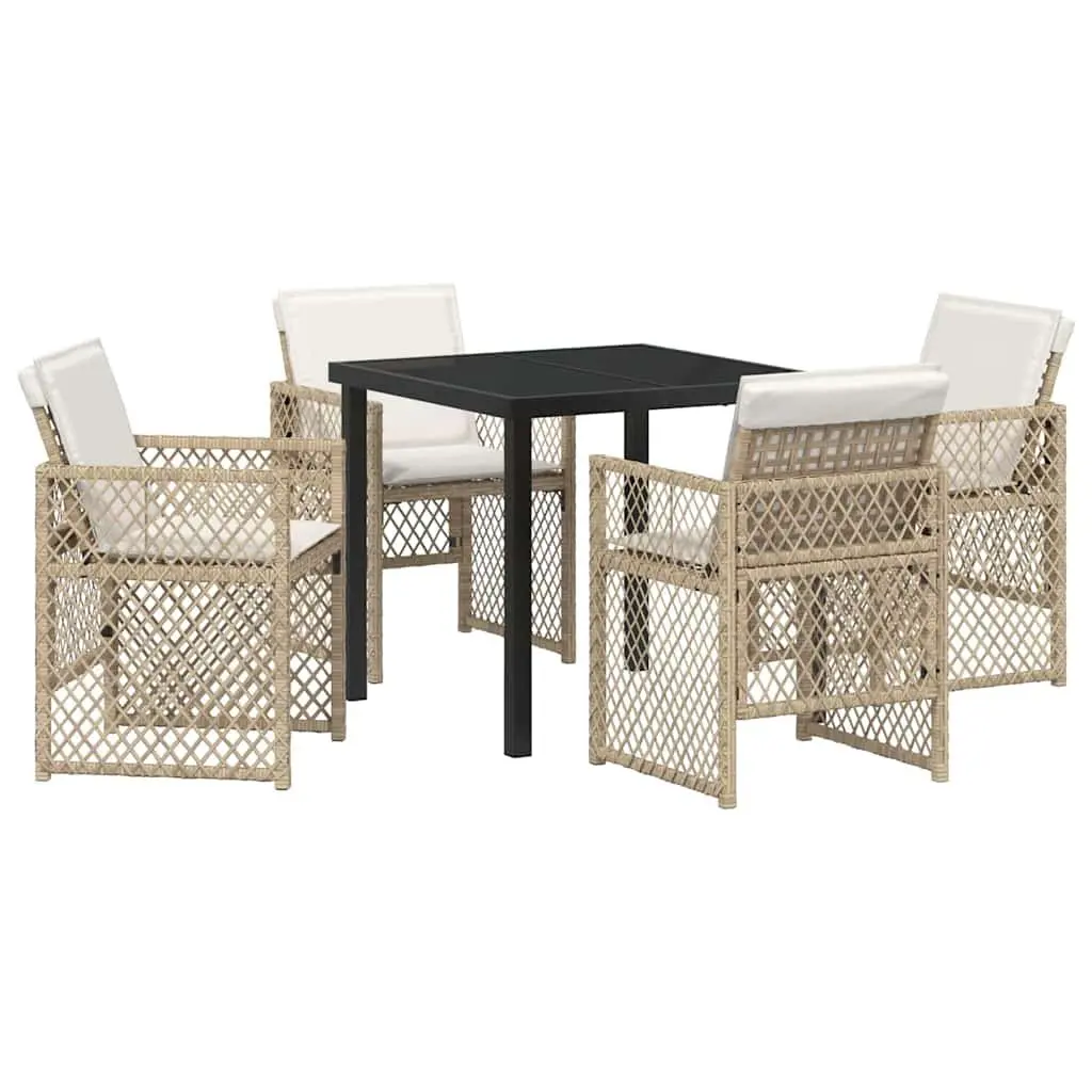 Garden Dining Set Modern Outdoor Furniture 5 Pieces Beige Poly Rattan Glass Patio Table