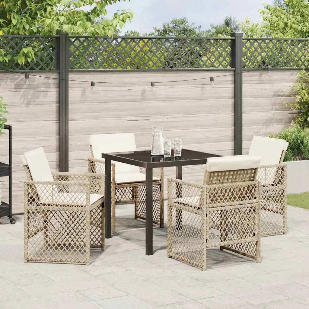 Garden Dining Set Modern Outdoor Furniture 5 Pieces Beige Poly Rattan Glass Patio Table