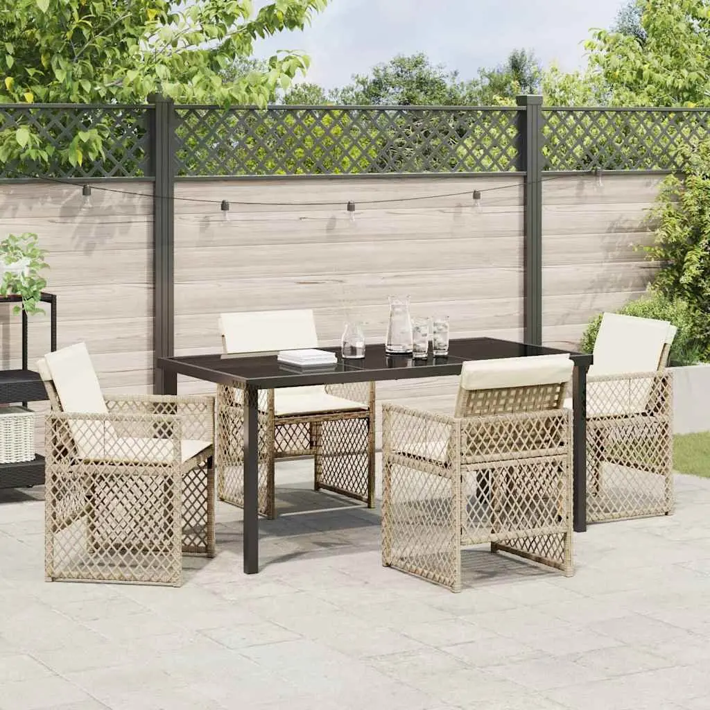 Garden Dining Set Modern Minimalist 5 Piece Outdoor Furniture Poly Rattan Beige Tempered Glass