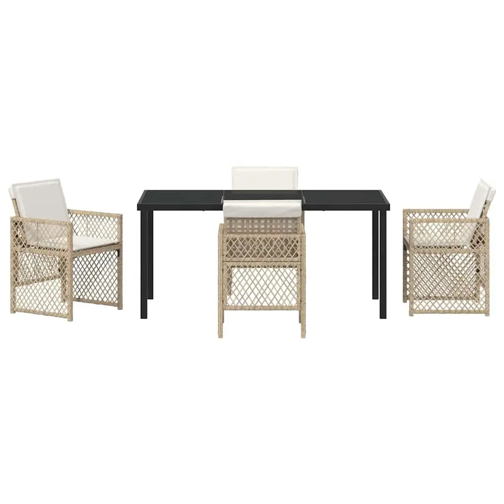 Garden Dining Set Modern Minimalist 5 Piece Outdoor Furniture Poly Rattan Beige Tempered Glass