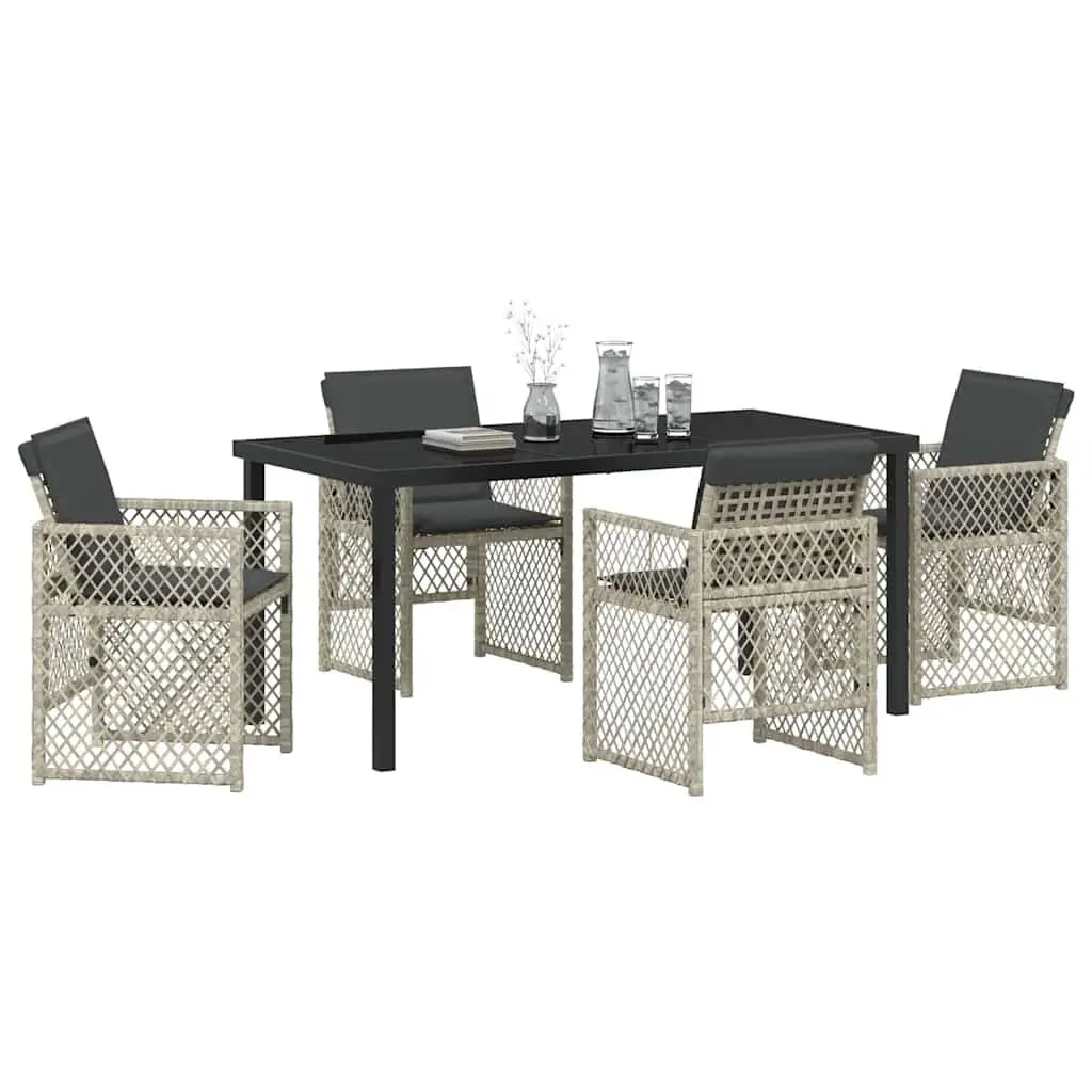 Garden Dining Set Light Grey 5 Pieces Outdoor Furniture Poly Rattan Patio Table