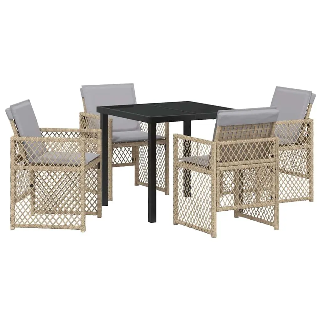 Garden Dining Set 5 Pieces Beige Outdoor Furniture Patio Table Chairs