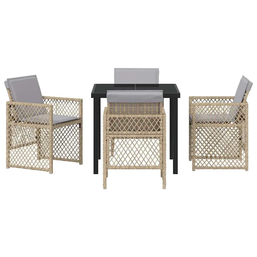 Garden Dining Set 5 Pieces Beige Outdoor Furniture Patio Table Chairs
