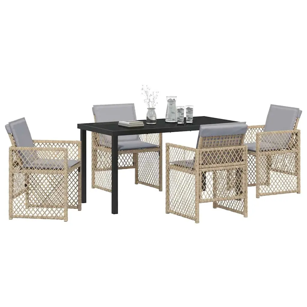 Garden Dining Set Modern Outdoor Furniture 5 Pieces Beige Poly Rattan Table Chairs