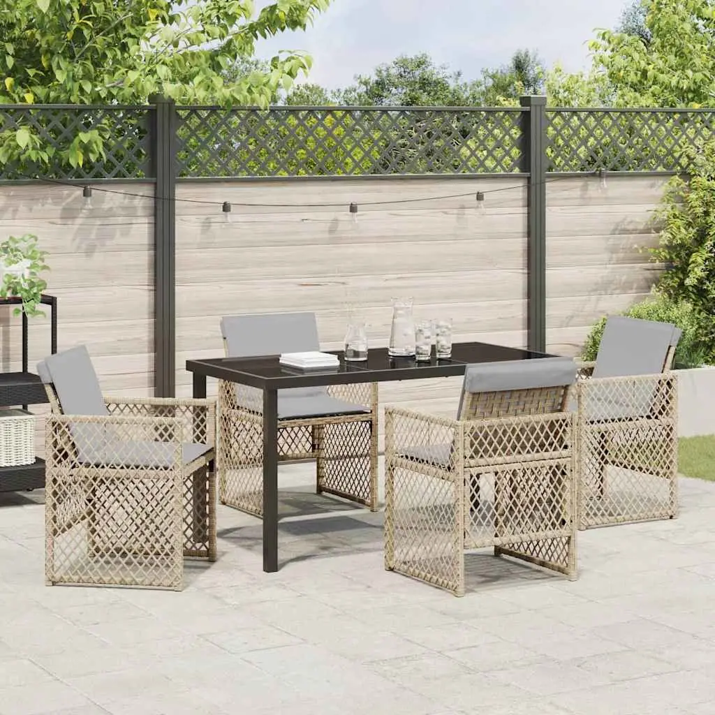 Garden Dining Set Modern Outdoor Furniture 5 Pieces Beige Poly Rattan Table Chairs