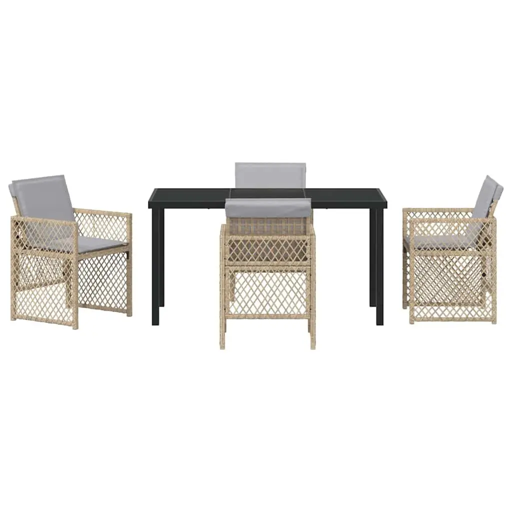 Garden Dining Set Modern Outdoor Furniture 5 Pieces Beige Poly Rattan Table Chairs