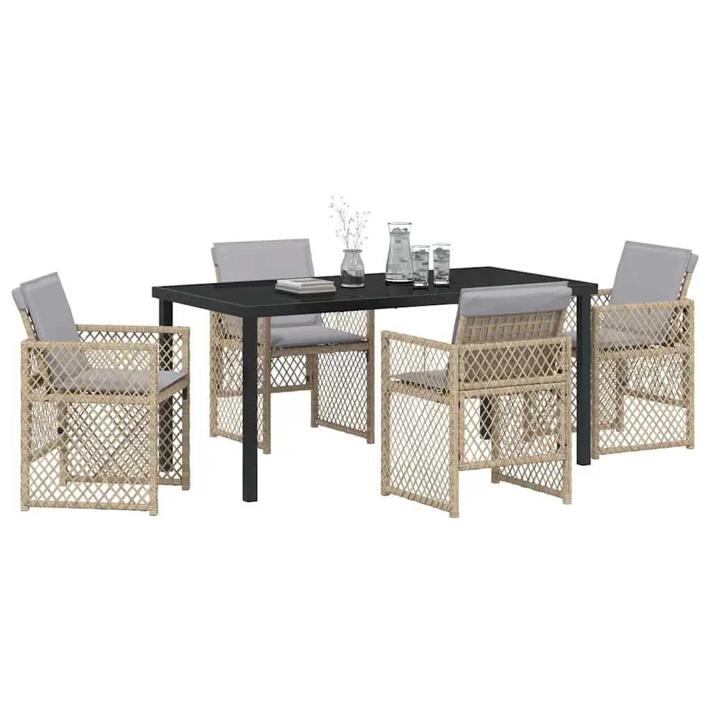 Garden Dining Set 5 Pieces Outdoor Furniture Beige Poly Rattan Patio Table