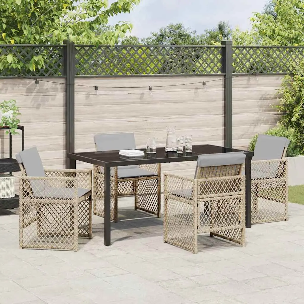 Garden Dining Set 5 Pieces Outdoor Furniture Beige Poly Rattan Patio Table