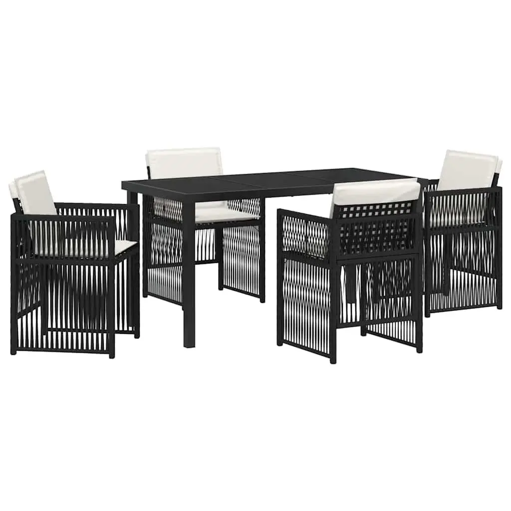 Garden Dining Set Black Powder-Coated Steel 5 Piece Outdoor Furniture