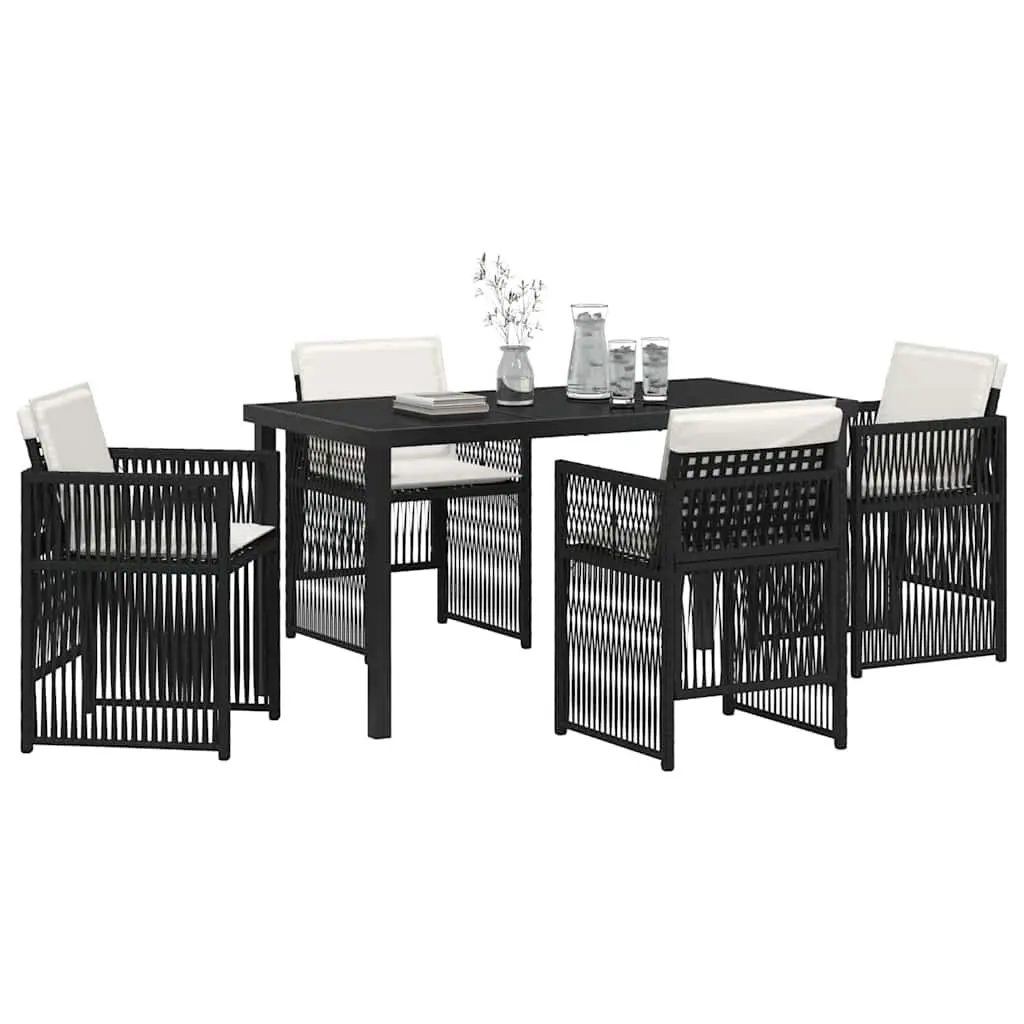 Garden Dining Set Black Powder-Coated Steel 5 Piece Outdoor Furniture