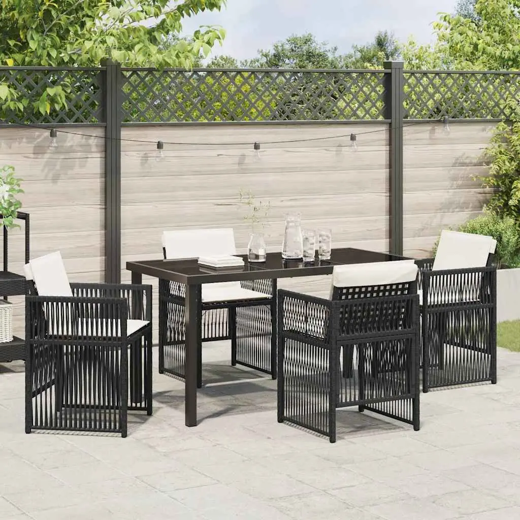 Garden Dining Set Black Powder-Coated Steel 5 Piece Outdoor Furniture