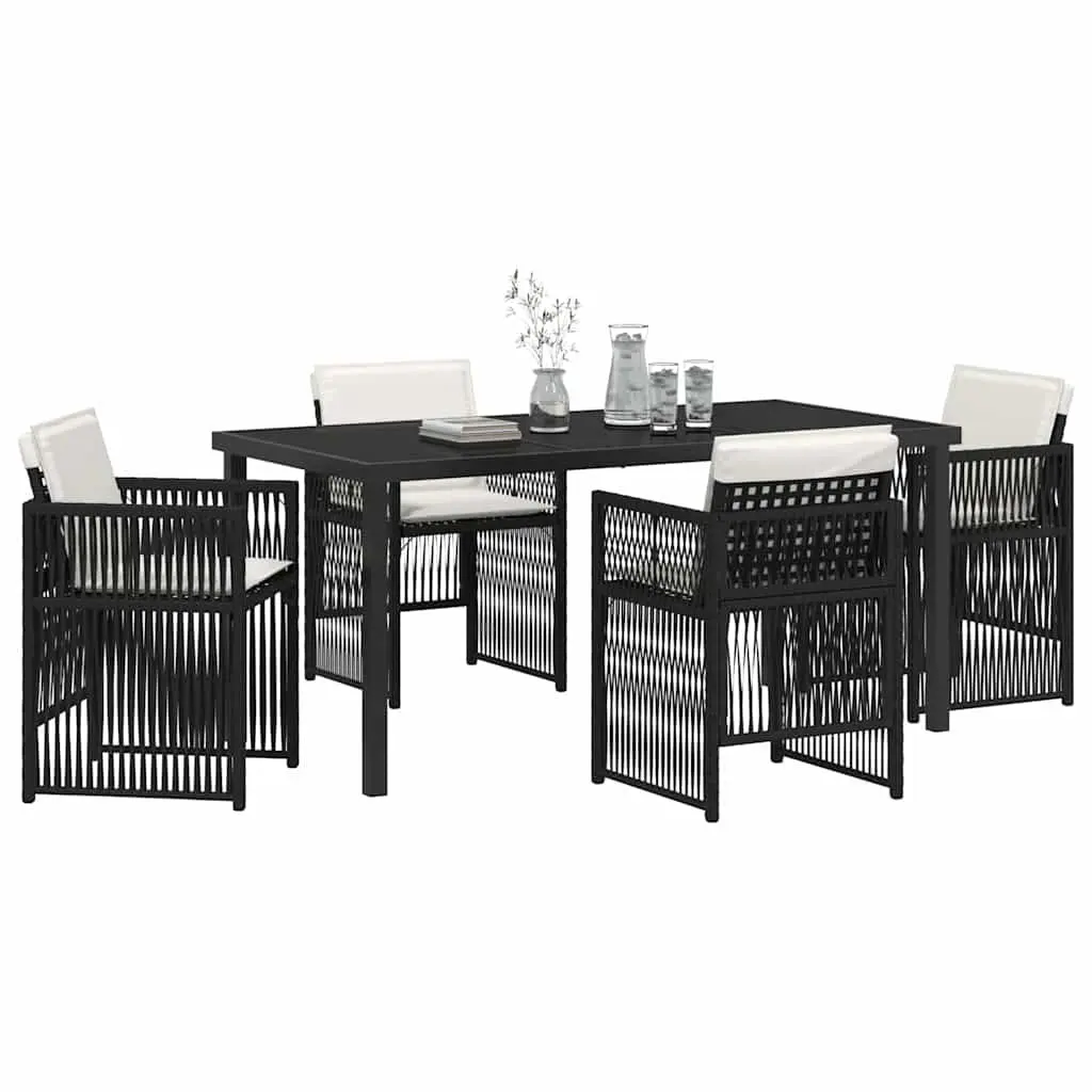 Garden Dining Set Black Steel 5 Pieces Outdoor Furniture Patio Table Chairs