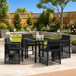 Garden Dining Set 5 Pieces Black Steel Outdoor Furniture Patio Chairs Table