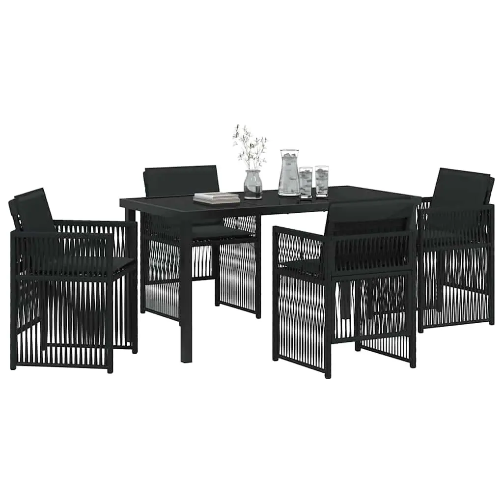 Garden Dining Set Modern 5 Piece Black Steel Outdoor Furniture Patio Table Chairs