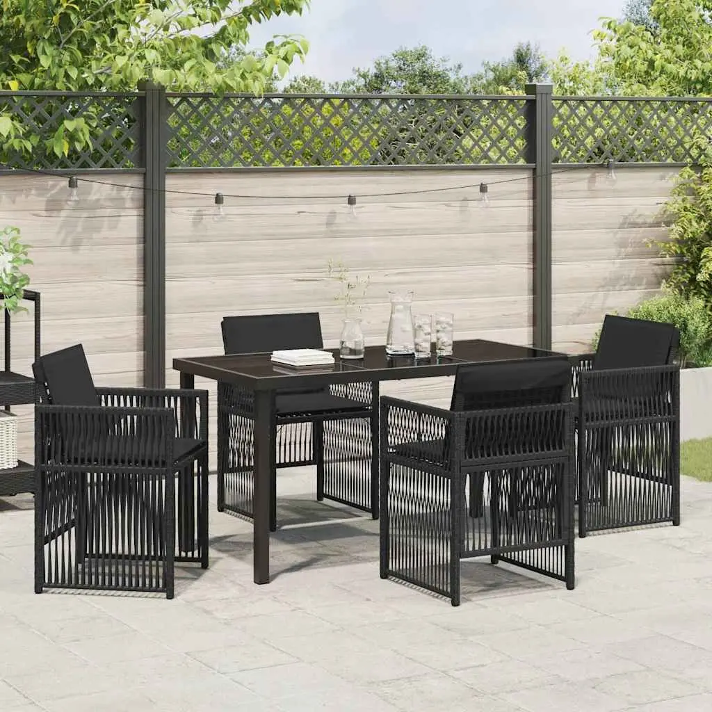 Garden Dining Set Modern 5 Piece Black Steel Outdoor Furniture Patio Table Chairs