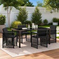 Outdoor Dining Set 5 Piece Garden Furniture Black Steel Frame with Cushions