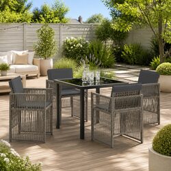 Garden Dining Set 5 pcs Grey Outdoor Furniture Steel Frame Armrests Cushions