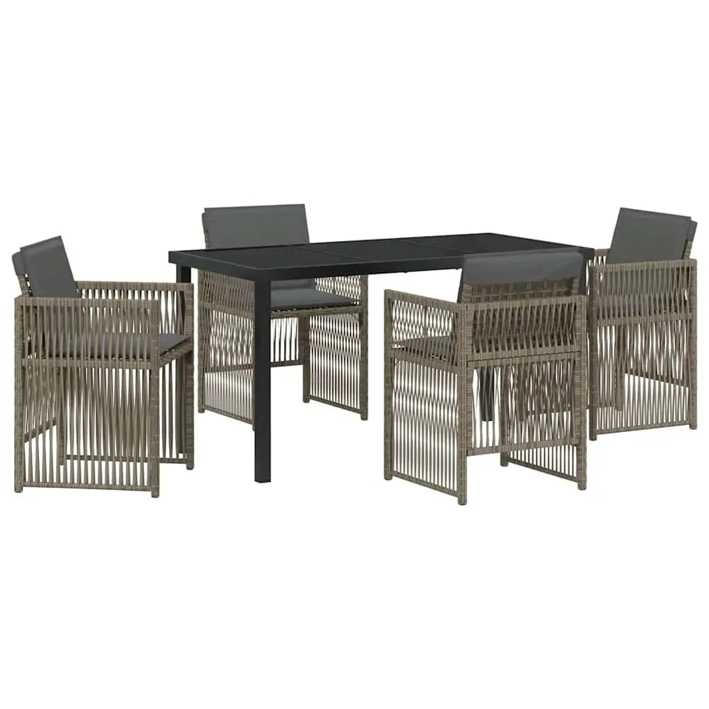 Garden Dining Set 5 Piece Grey Steel Frame Rattan Armrests