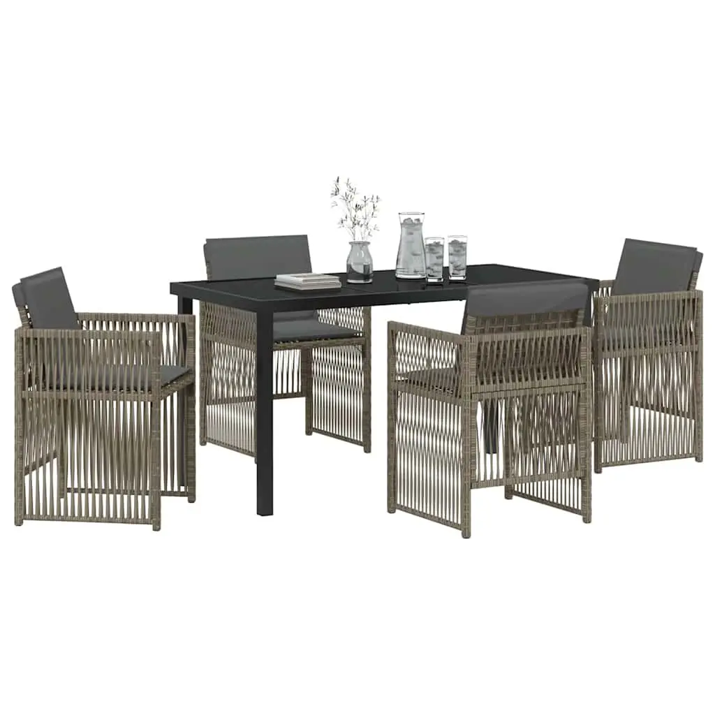 Garden Dining Set 5 Piece Grey Steel Frame Rattan Armrests