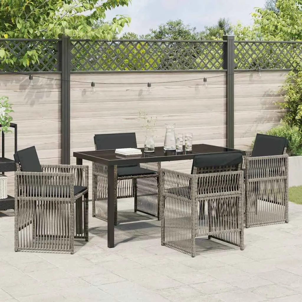 Garden Dining Set 5 Piece Grey Steel Frame Rattan Armrests