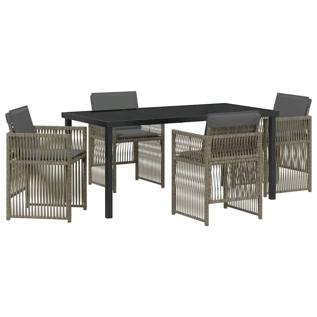 Garden Dining Set Grey Outdoor Furniture 5 Pieces Steel Frame Armrests Cushions